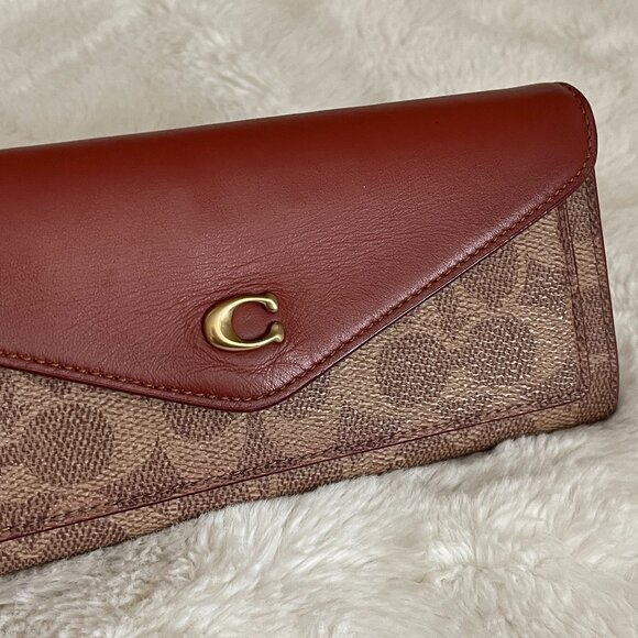 Coach WYN Colorblock Signature Canvas Soft Wallet Brass/Tan/Rust - Picture 2 of 11